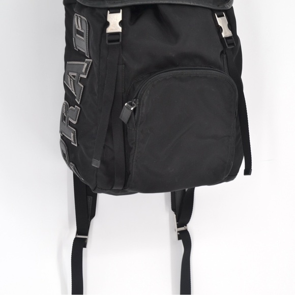 PRADA Embroidered Logo Applique Nylon Backpack In Black Travel - Picture 4 of 15